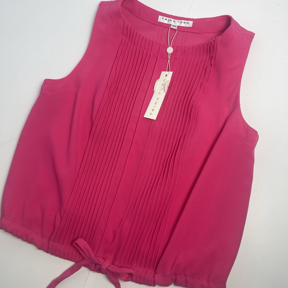 NEW Trina Turk Women's Whittier Top XS Pink‎ Sleeveless Pleated Tie Cinch NWT